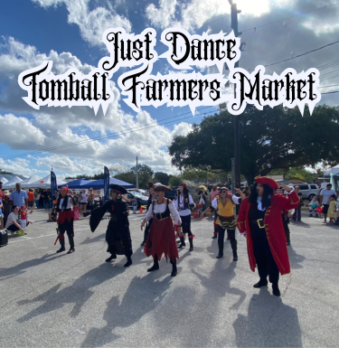 picture of Just Dance performers dressed as pirates at the Tomball Famers Market