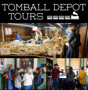 Group of ladies learning about the history of the Tomball Depot