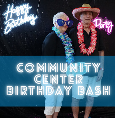 picture of two participants donning props at the Birthday Bash