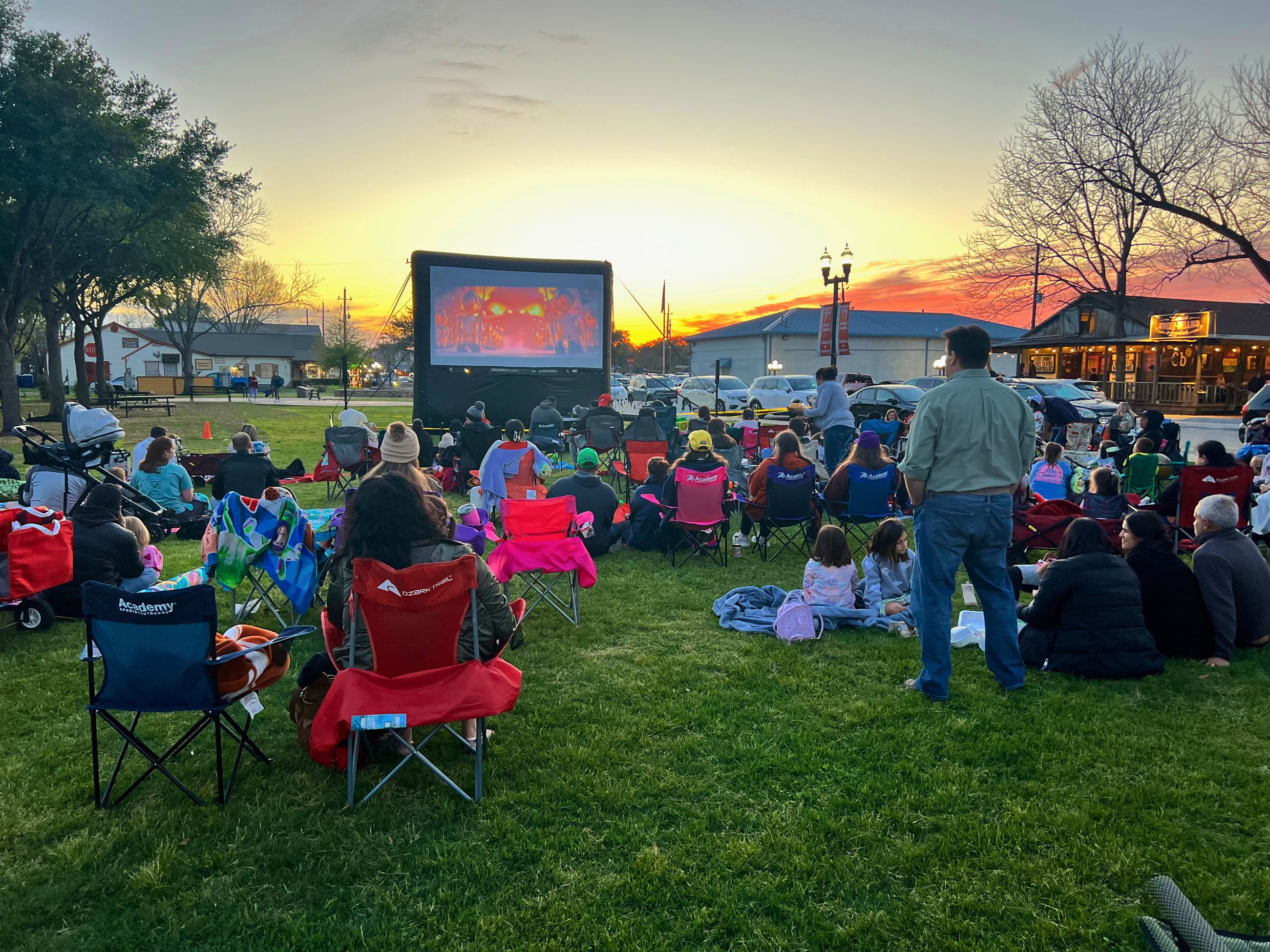 movie screen at the Depot showing Super Marion Bros
