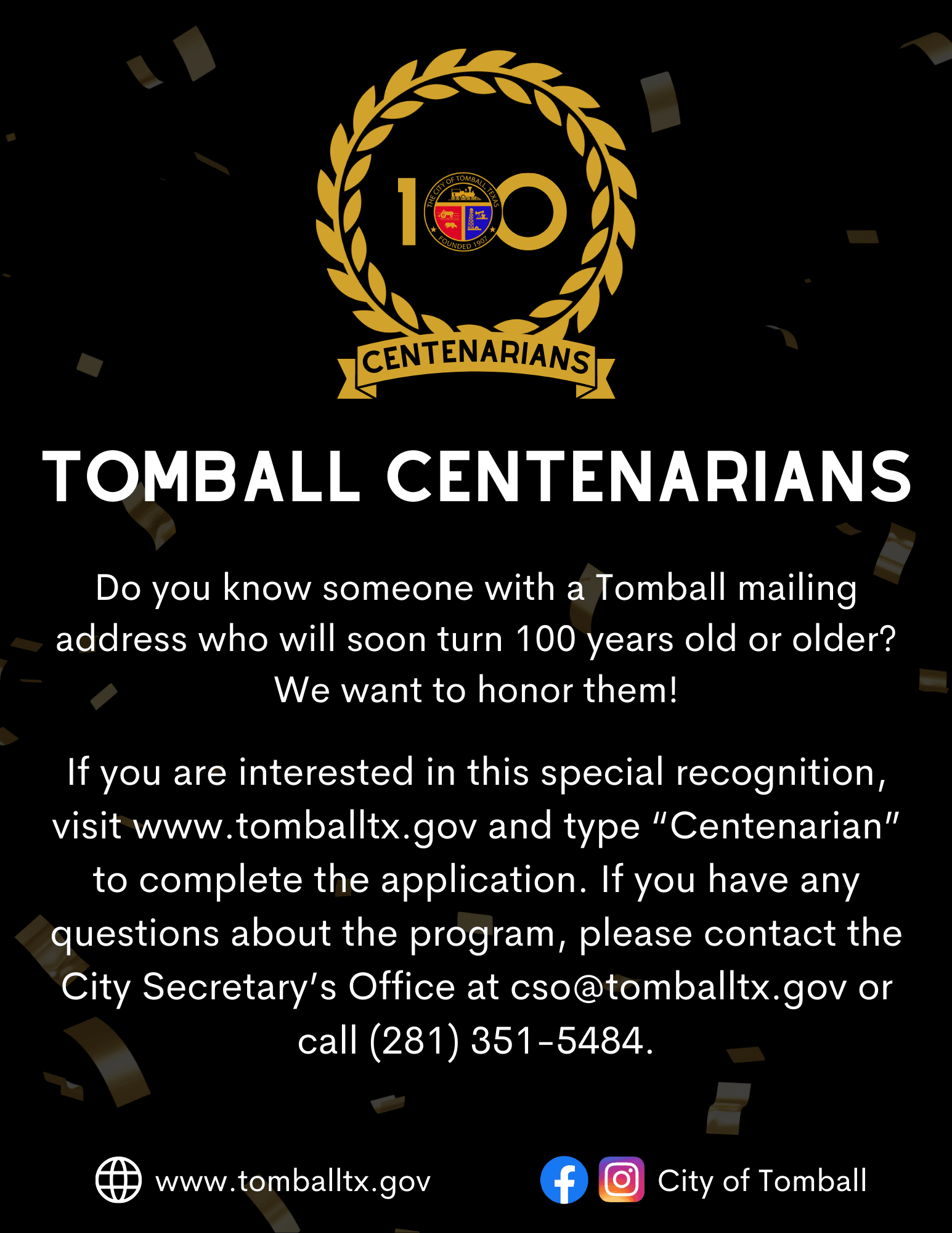 flyer of Tomball Centenarian Program
